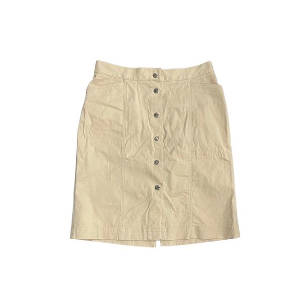Jones New York Signature Khaki Stretch Snap up button Mini Skirt Size 4 - Picture 1 of 3